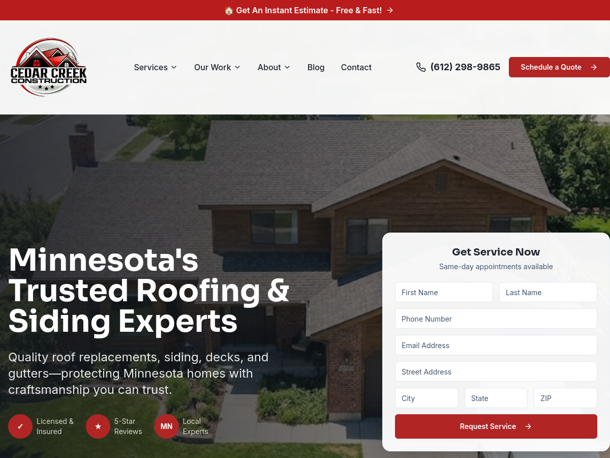 Example Skill Mammoth client website for a roofing and siding company