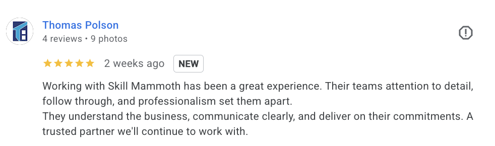 5-star Google review of Skill Mammoth from Thomas Polson