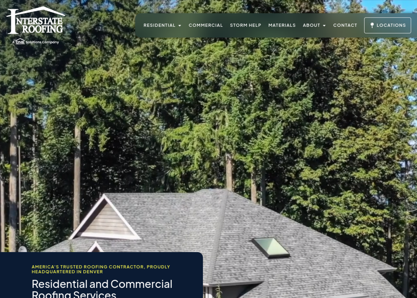 Example roofing company homepage with clear residential and commercial services and a quote request