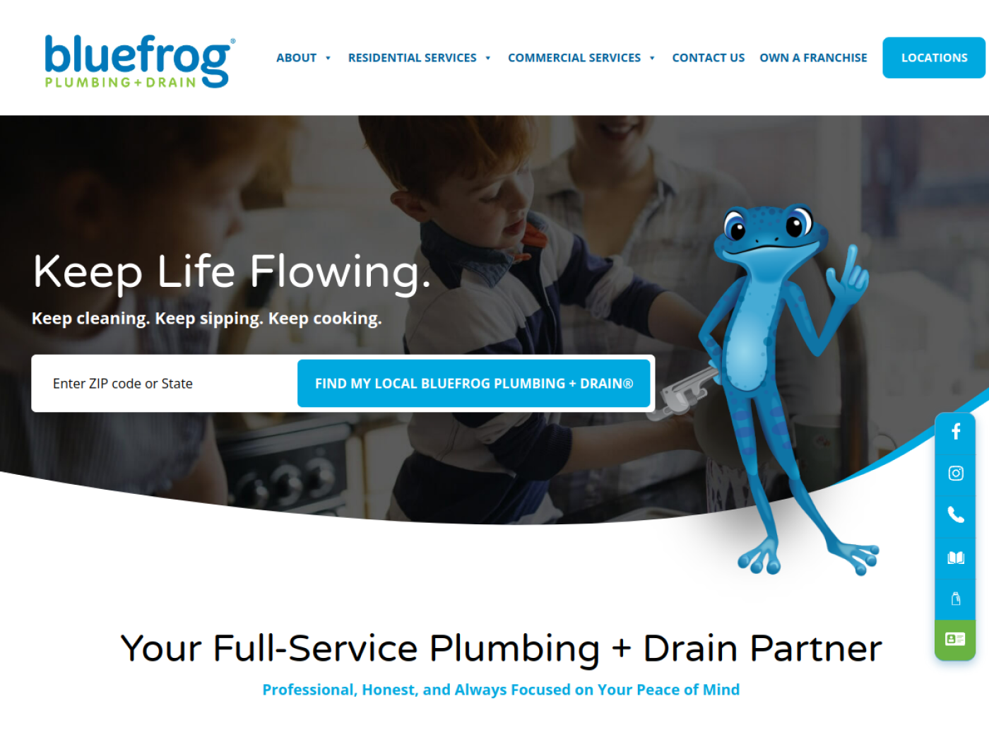 Example plumbing company website homepage with clear services and a fast way to book