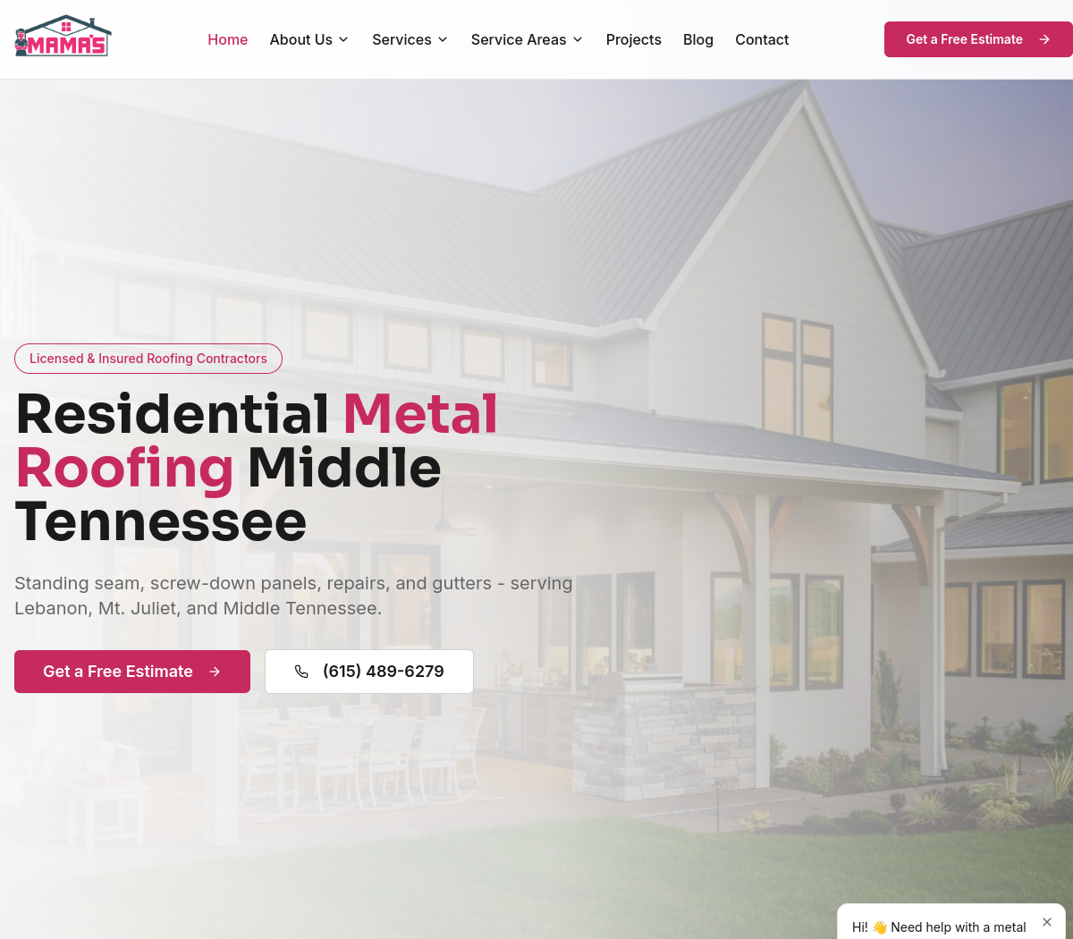 The Skill Mammoth website built for Mama's Metal Roofing