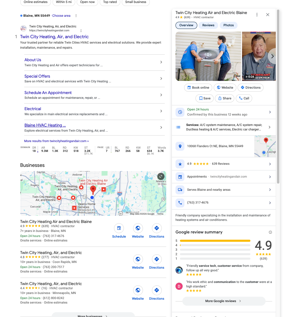 Real contractor Google Business Profile showing 100+ reviews at high star rating