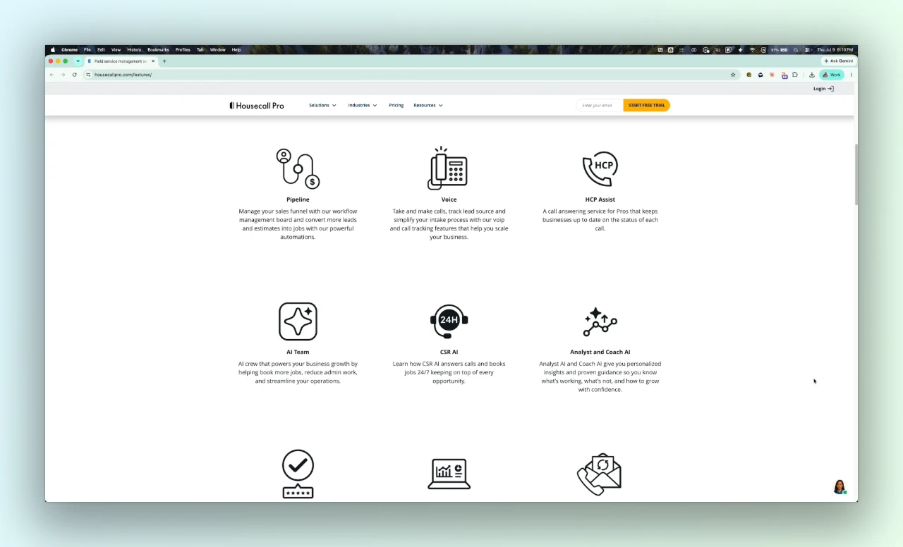 Housecall Pro Marketing Center features including automated review requests, Google Business Profile management, and email campaigns