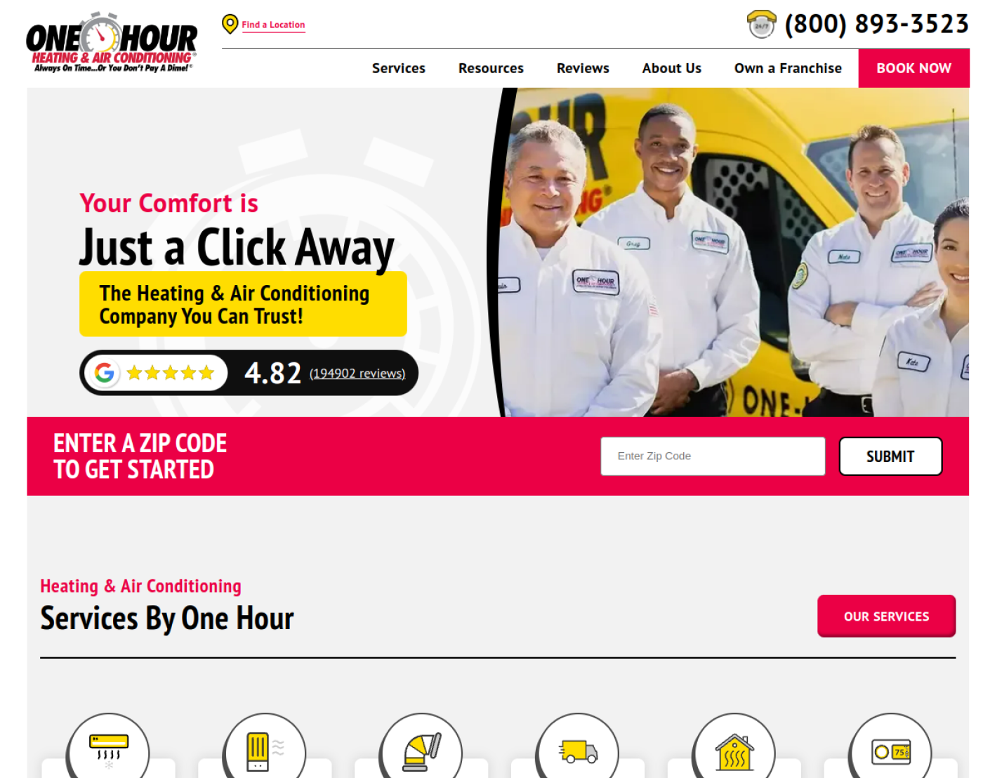 Example HVAC contractor website homepage with clear service navigation and calls to action