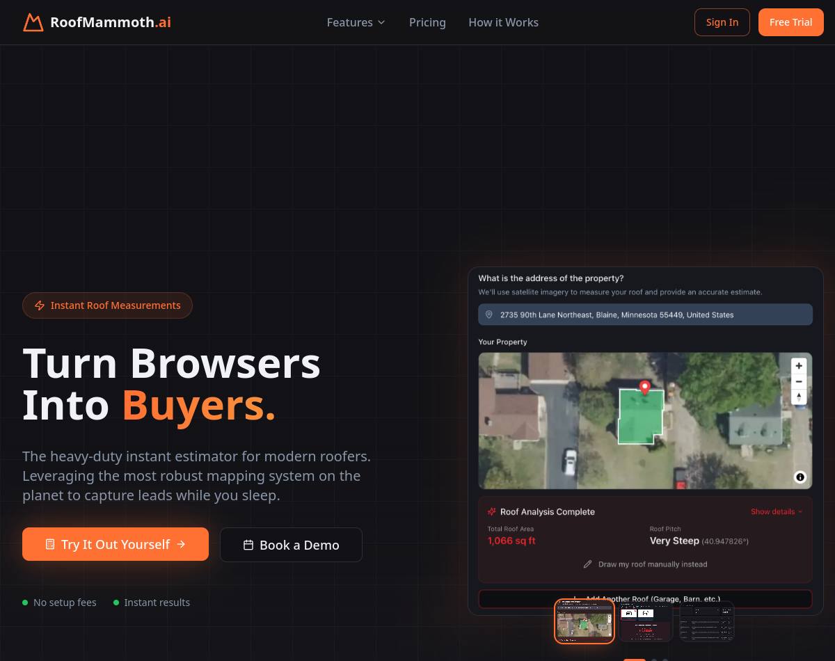 roofmammoth.ai, the custom instant roof estimate lead tool built for Mama's Metal Roofing