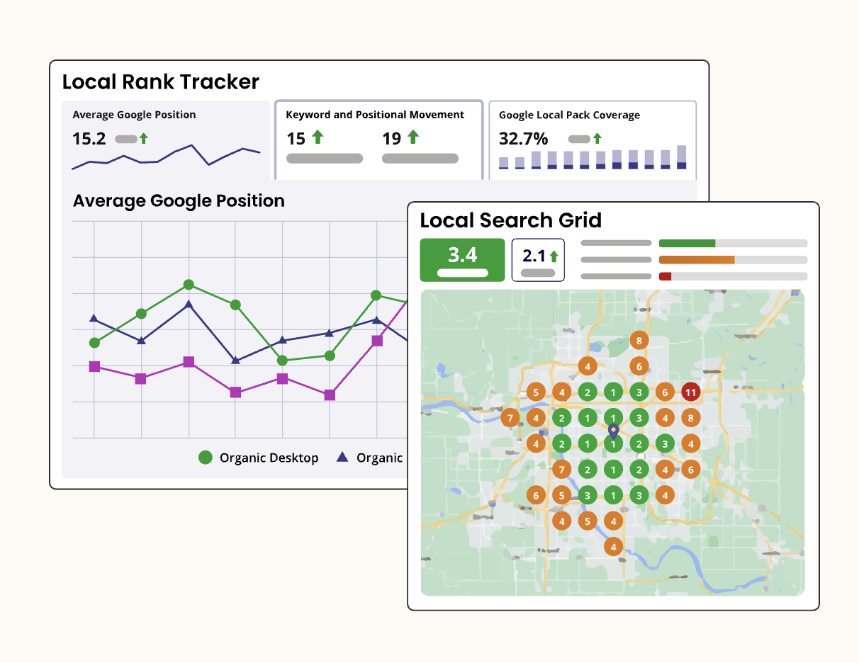 BrightLocal Local Search Grid showing rank positions across a geographic area