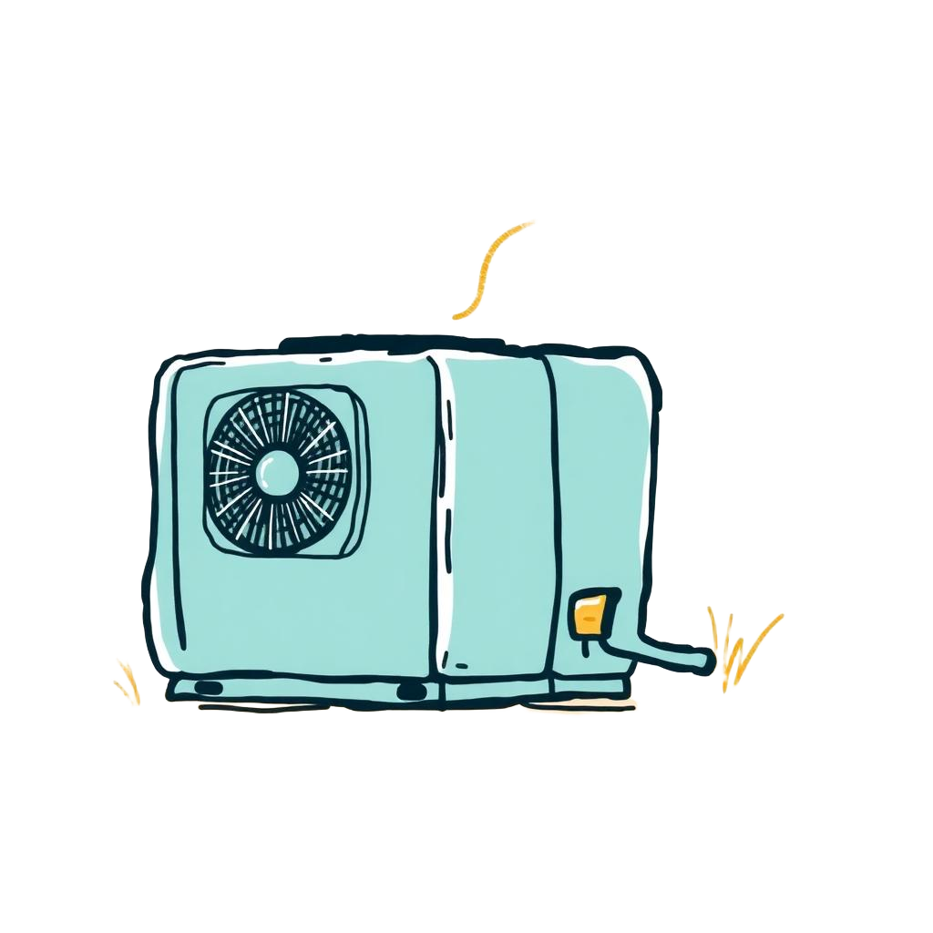 Hand-drawn HVAC unit with an upward growth arrow, illustrating HVAC marketing growth