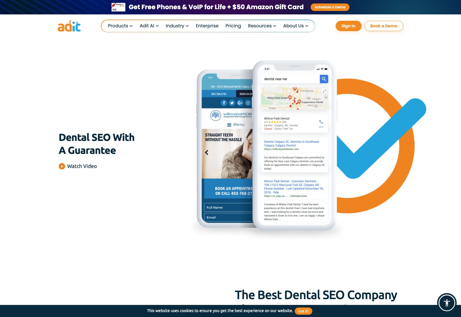 Adit dental SEO page promising new patients booked from SEO or your money back