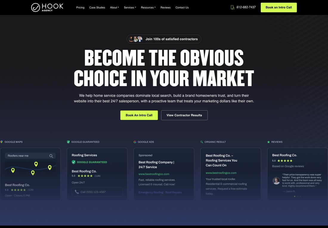 Hook Agency homepage, captured September 2026
