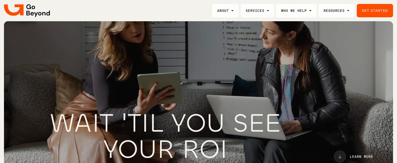 GoBeyond SEO homepage with a guarantee to double leads in 90 days, Charlotte offices in Ballantyne and Uptown, and home services and law firm verticals