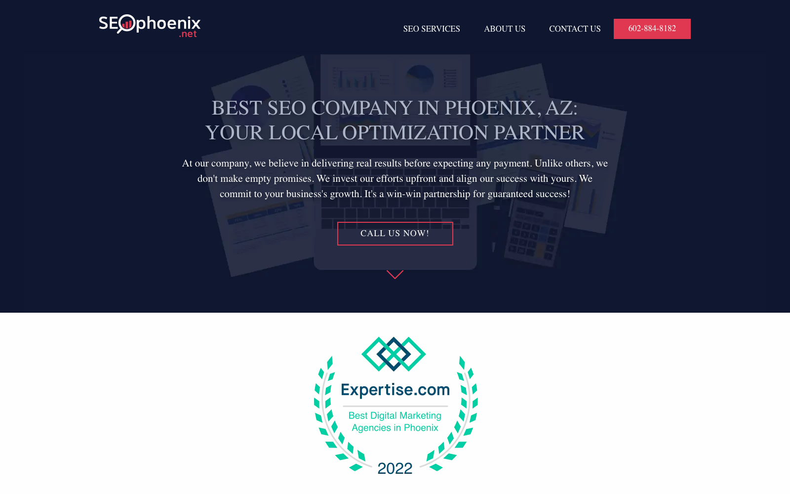 SEO Phoenix homepage, a division of My Biz Niche, offering pay-after-results SEO from downtown Phoenix