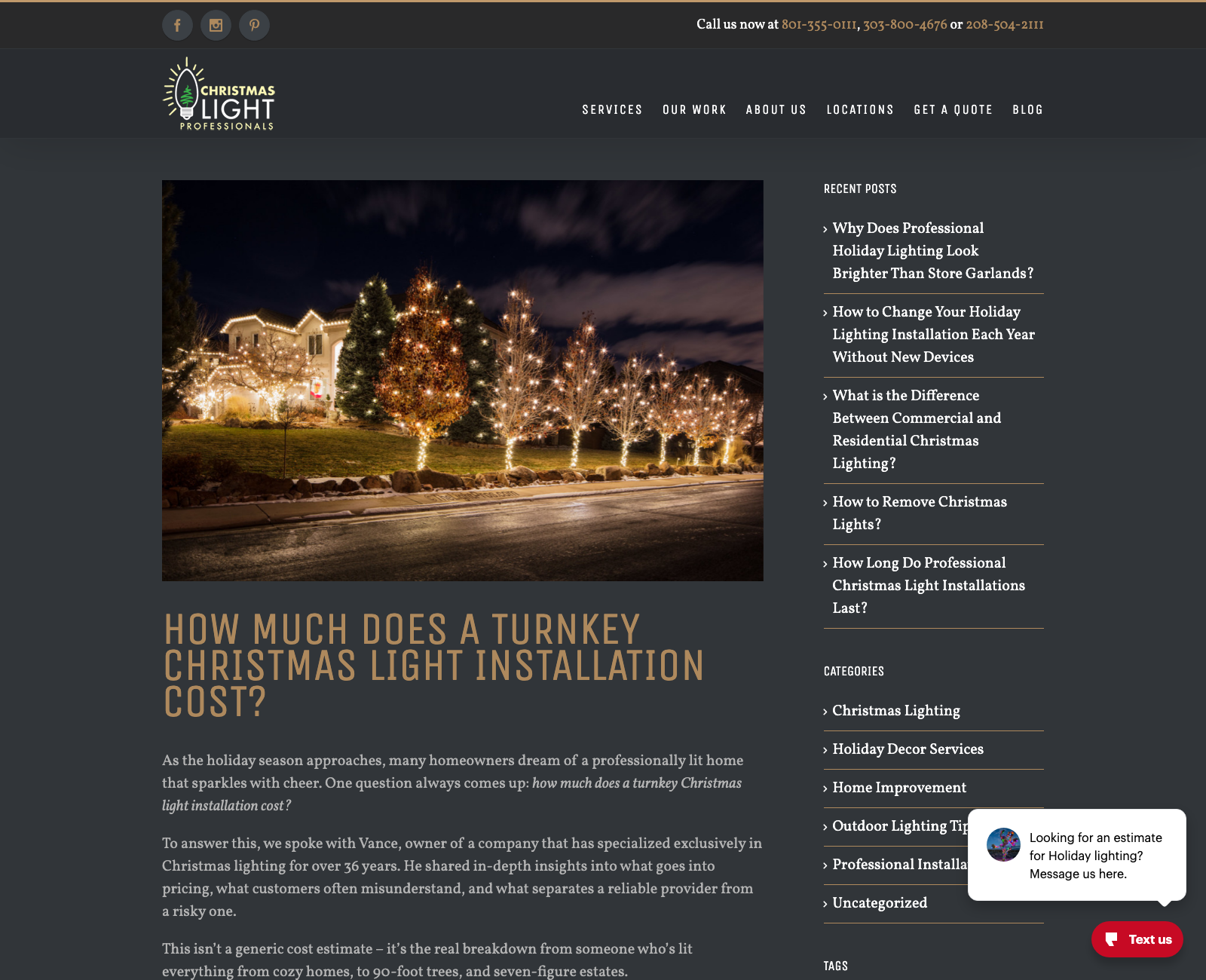 The Light Pros article on turnkey Christmas light installation cost, from a company specializing exclusively in Christmas lighting for over 36 years