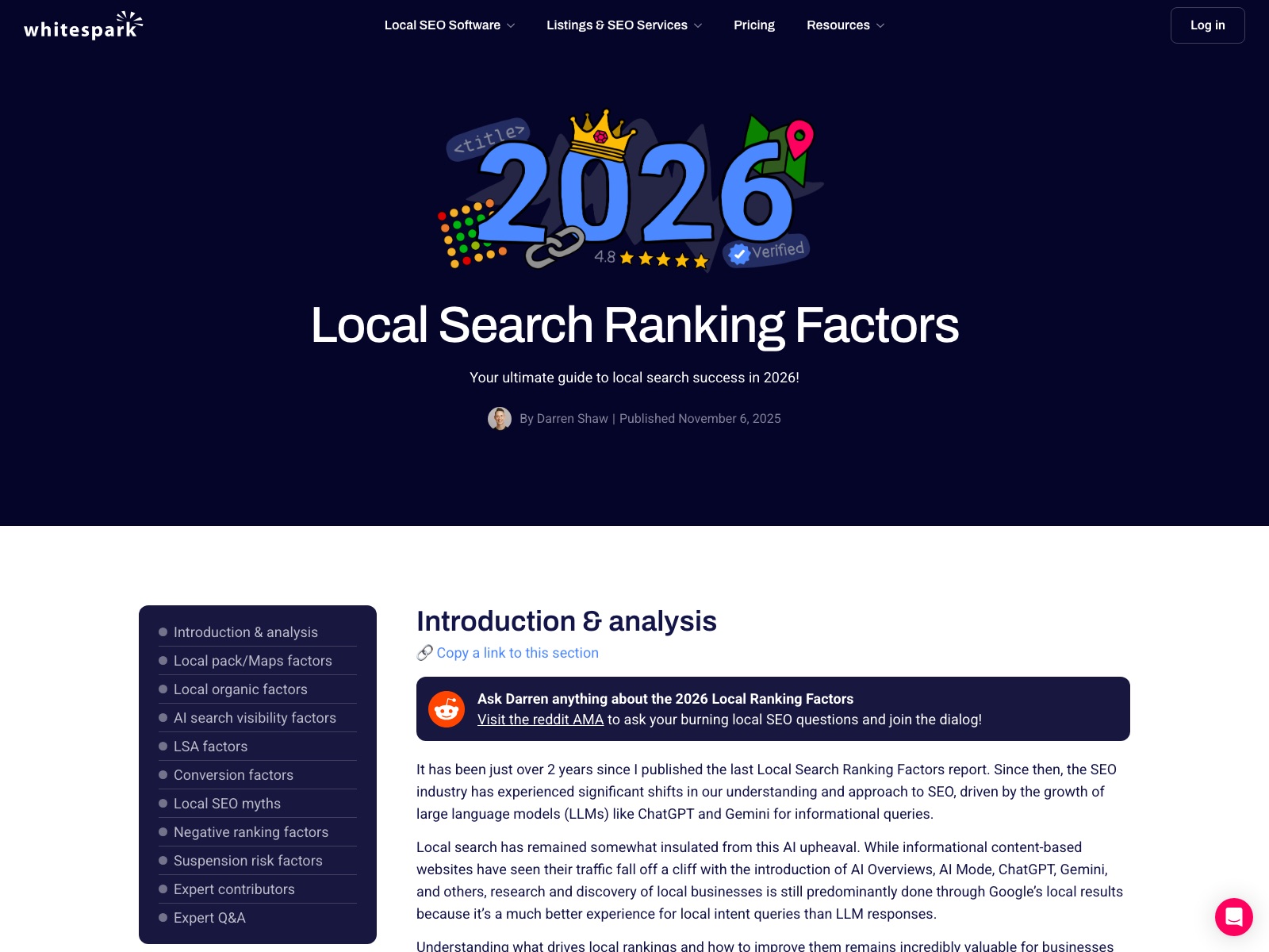 Whitespark 2026 Local Search Ranking Factors report page