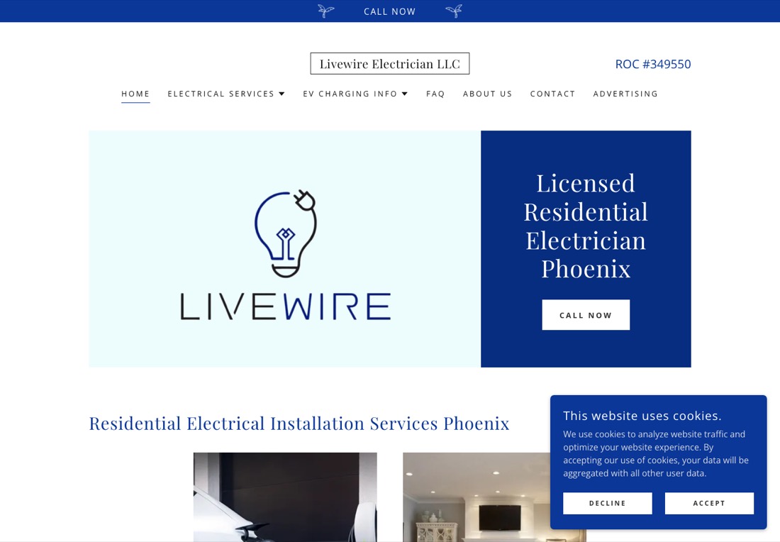 Livewire Electrician homepage built on a website builder template