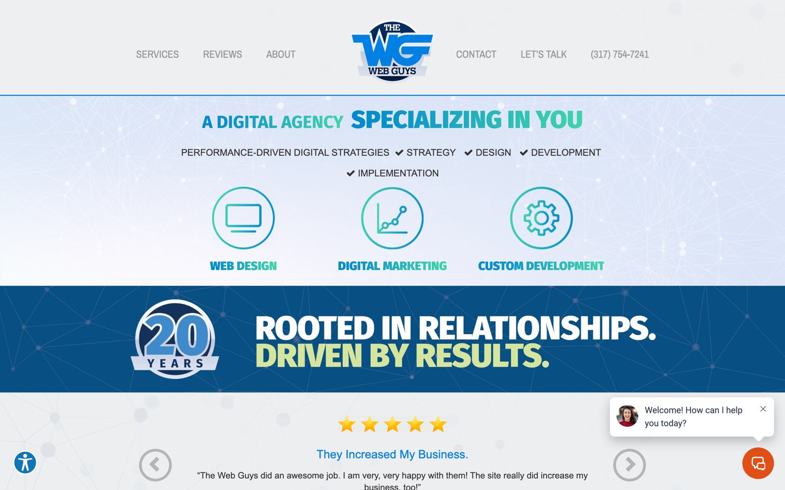 The Web Guys homepage: a digital agency specializing in you, rooted in relationships, driven by results, celebrating 20 years