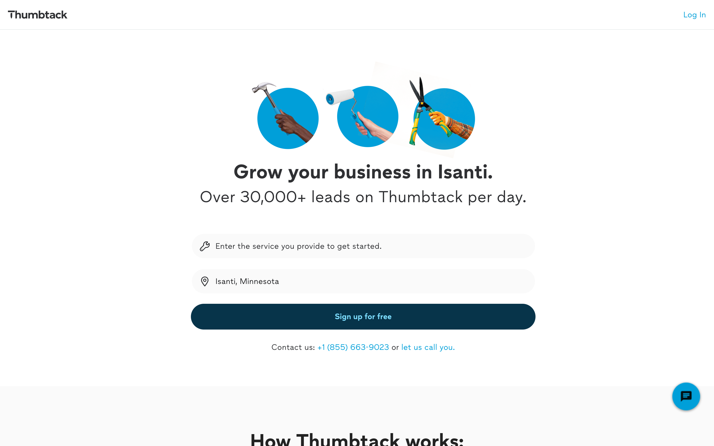 Thumbtack Pro signup page advertising over 30,000 leads on Thumbtack per day
