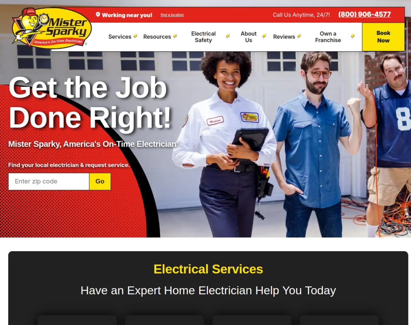 Example electrician website homepage (Mister Sparky)