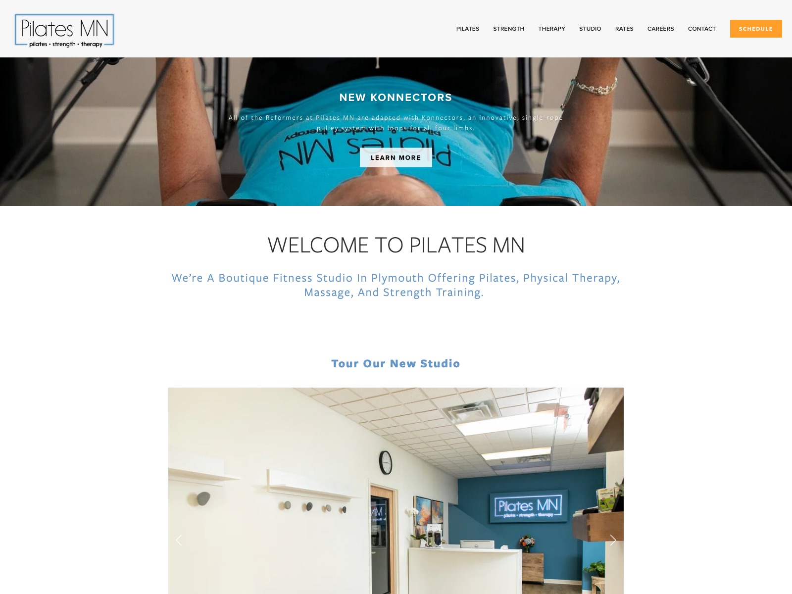 The previous pilatesmn.com, a Squarespace site captured in late 2025 before the rebuild